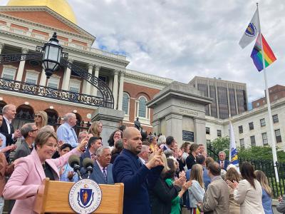 Maura Healey, America's first lesbian governor, oversees raising of Pride flag at Statehouse